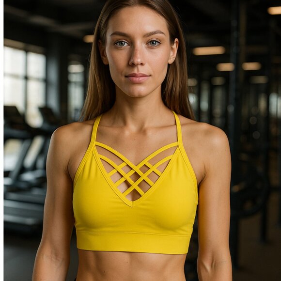 Zenana Outfitters Tops - #302 ZENANA PADDED BRA TOP YELLOW WITH CUTOUT FRONT